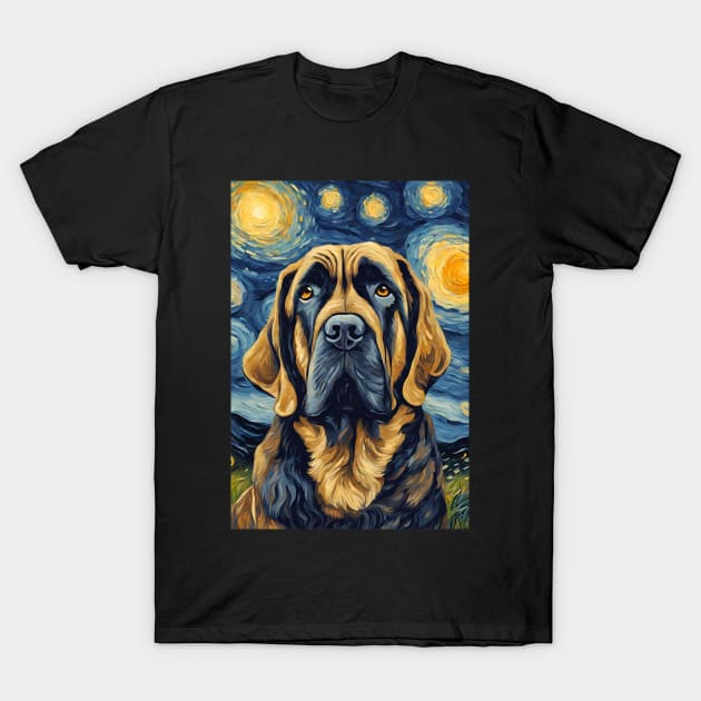 Mastiff Dog Breed Painting in a Van Gogh Starry Night Art Style T-Shirt by Art-Jiyuu